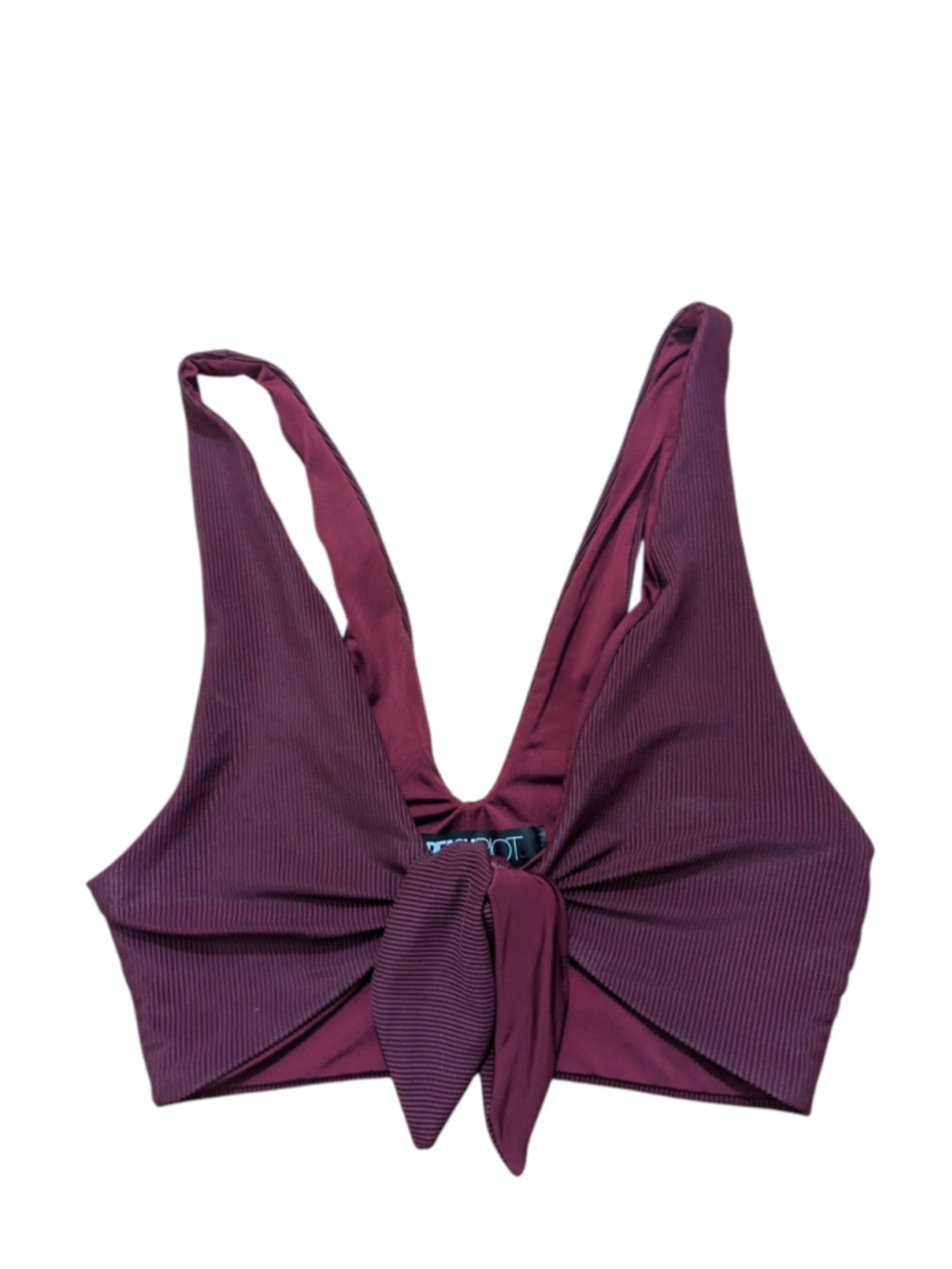 BEACH RIOT Dallas Burgundy Ribbed Tie Front Bikini Top Free People Small - Picture 5 of 10